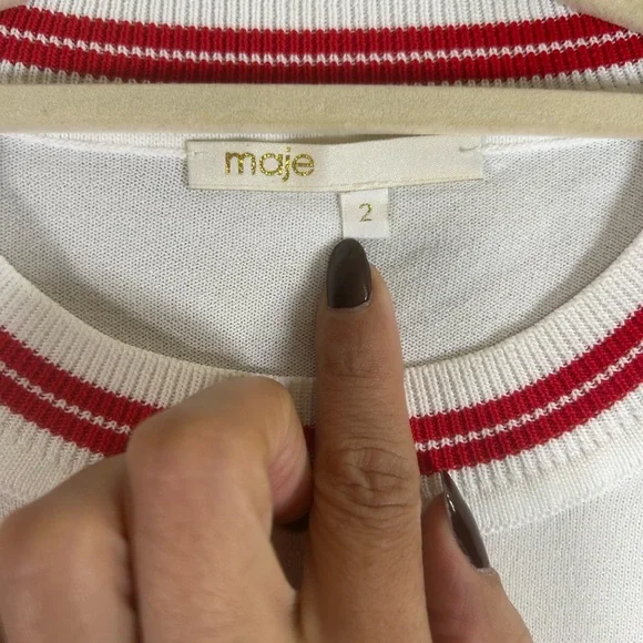 Maje Monica red and white pleated bell sleeve sweater - Picture 5 of 12